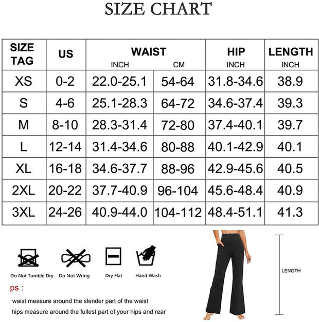 Nebility women high-waist bell bottom legging size chart