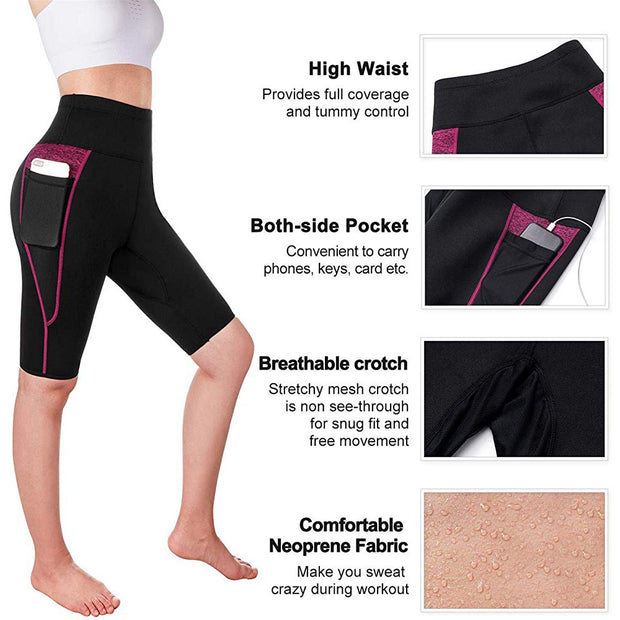 Women high waist sauna sweat shorts with pocket