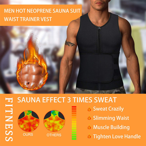  Men hot neoprene sauna suit waist trainer vest effect picture, provide sauna effect 3 times sweat.