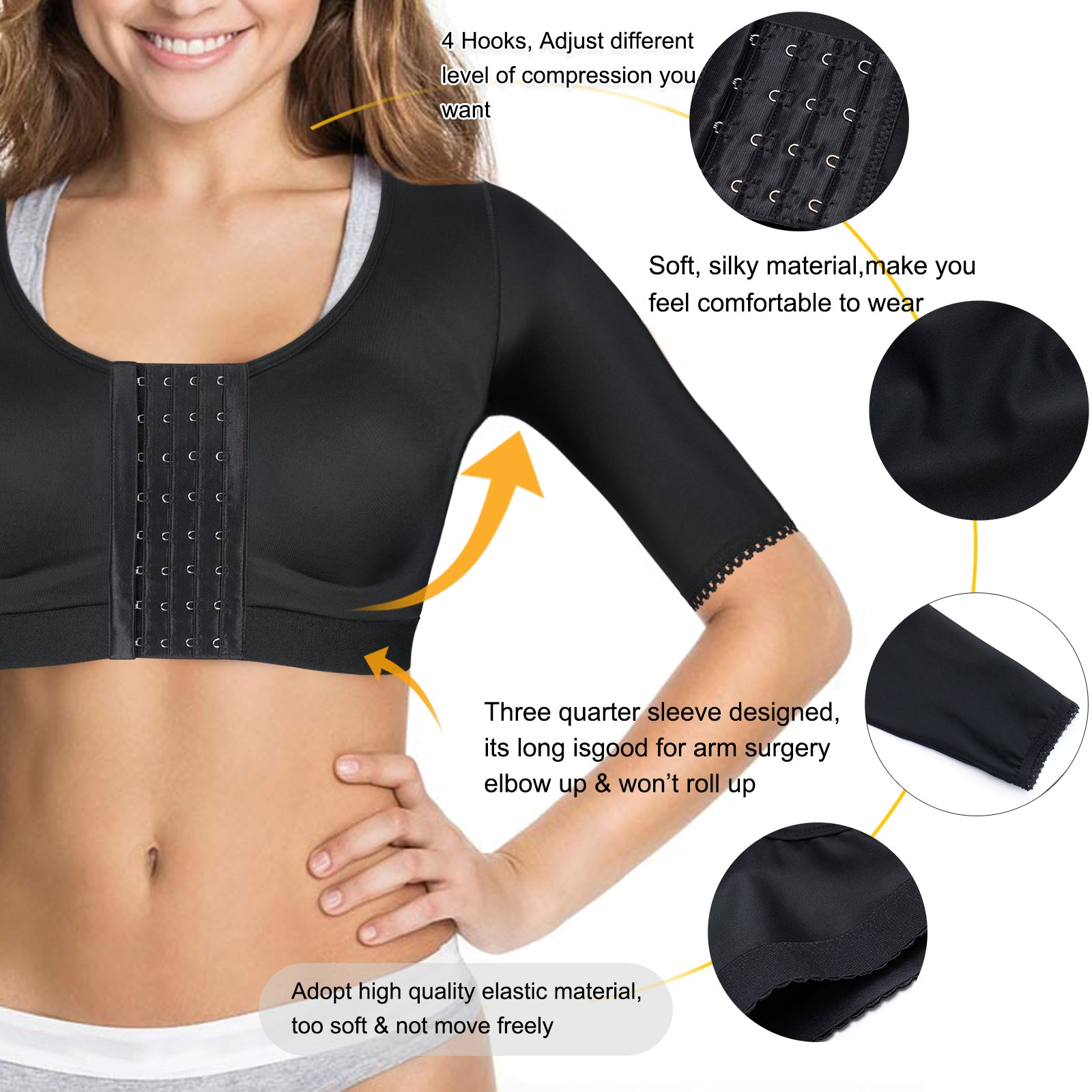 Shaper Tops for Women Arm Compression Post Surgery Front Closure Bra T