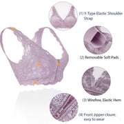 women Floral lace bralette for with zipper & removable padded